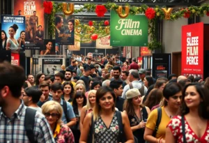 Scene from the Indic Film Utsav featuring audiences enjoying films.
