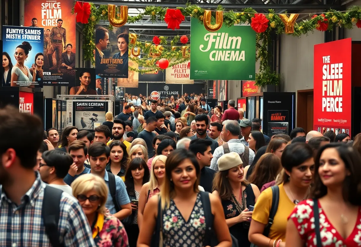 Scene from the Indic Film Utsav featuring audiences enjoying films.