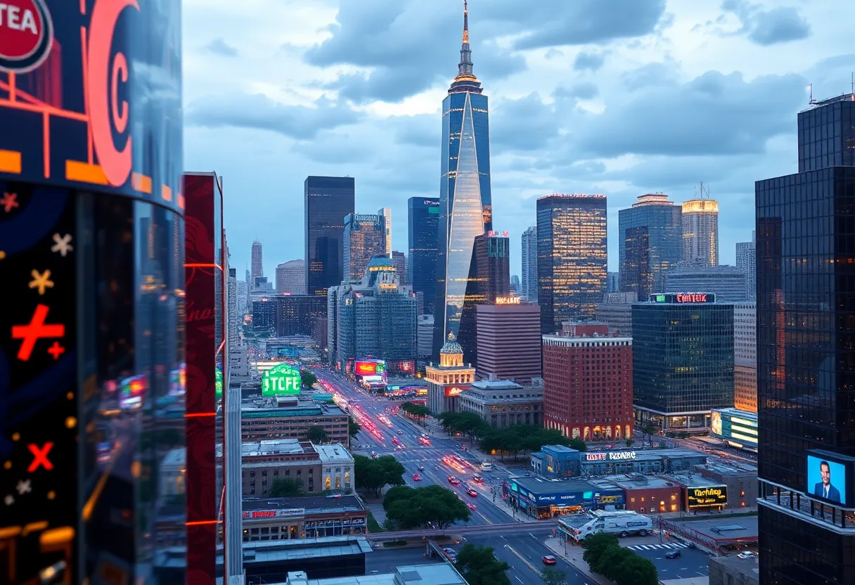 North Texas skyline with innovation-themed visuals
