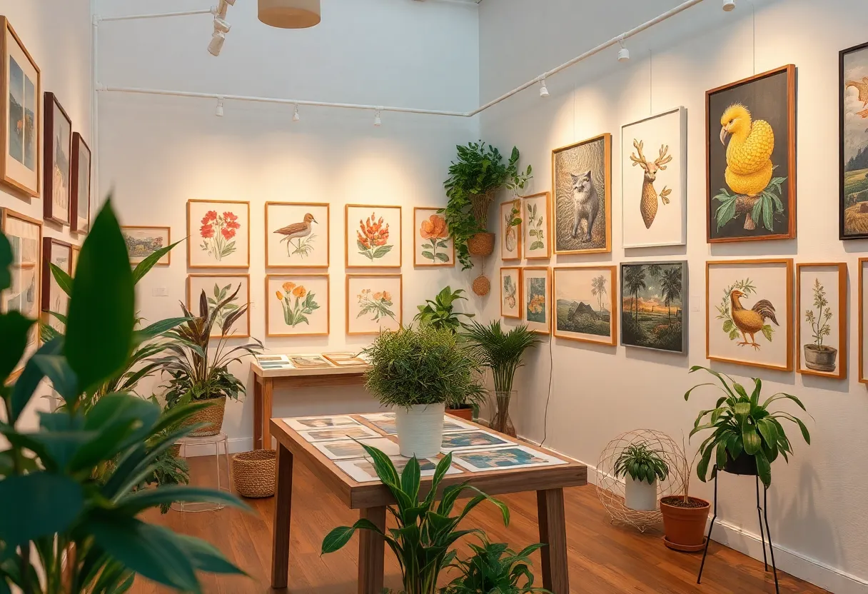 Printmaking artworks displayed in an exhibition setting