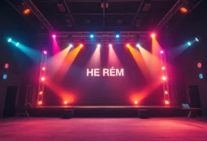 Empty concert stage with colorful lights after concert cancellation