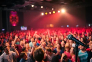 Audience enjoying a comedy show during the Mister Whatever Tour