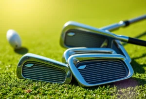 Set of KM-Baby Blades golf irons on a golf course