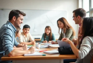 Students actively participating in a classroom discussion.