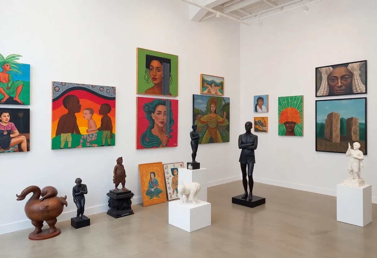 Collection of Latinx art pieces displayed at The Cheech Marin Center