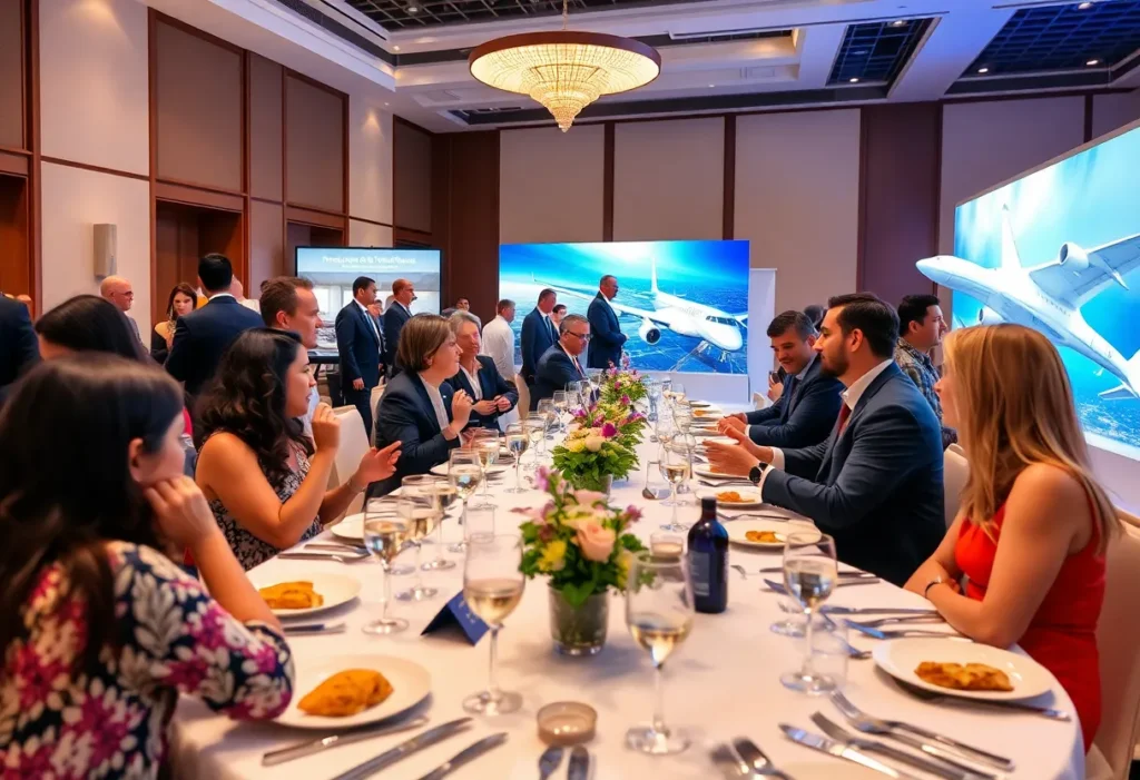 Guests at the Legacy in Flight Luncheon discussing aerospace innovation
