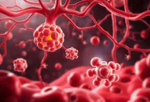 Illustration of macrovascular infiltration of tumors in blood vessels