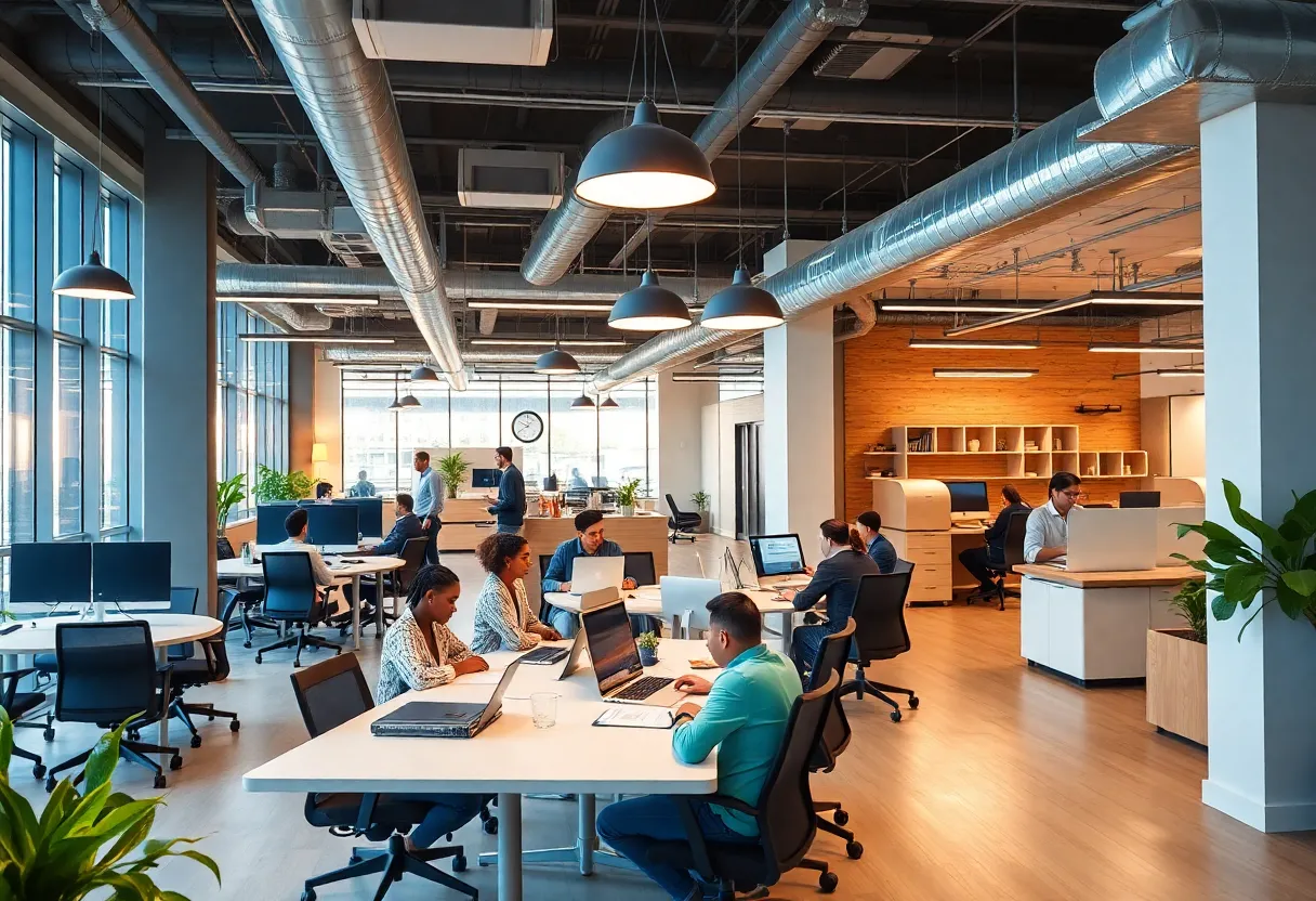 Interior view of Mews new commercial hub in Dallas with collaborative workspaces