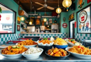 Michy's Chino Boricua restaurant interior with colorful dishes