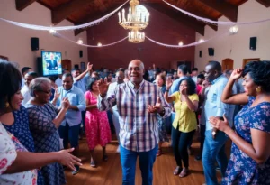 Anniversary celebration at Mount Moriah Baptist Church with dancing and community members