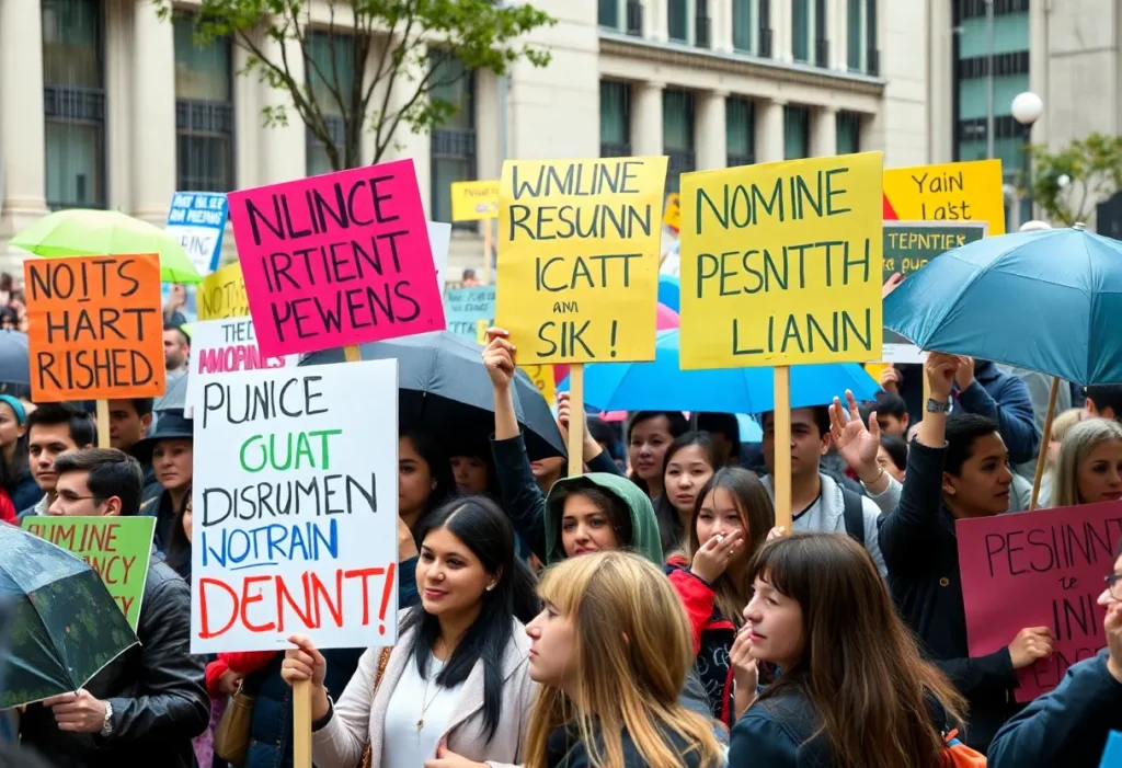 Protesters at a rally in Dallas holding signs advocating for democracy