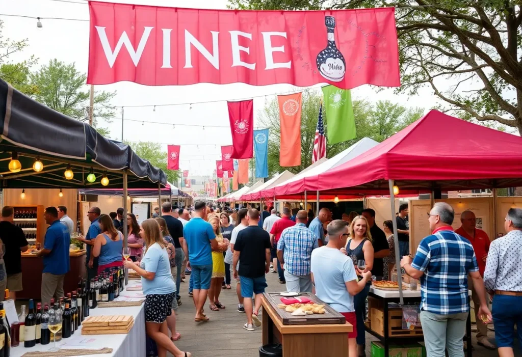 Crowd enjoying food and wine at a North Texas festival