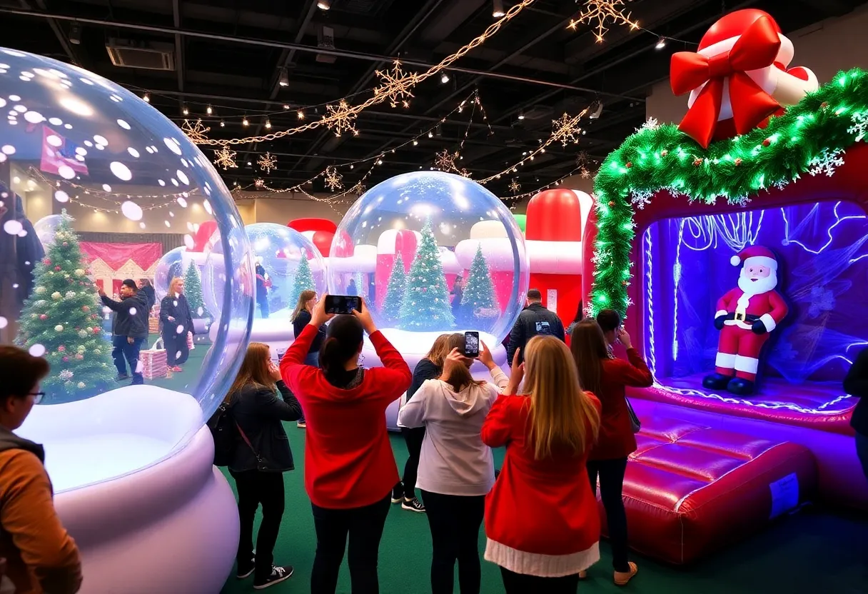 Guests enjoying a North Texas holiday party with interactive elements.