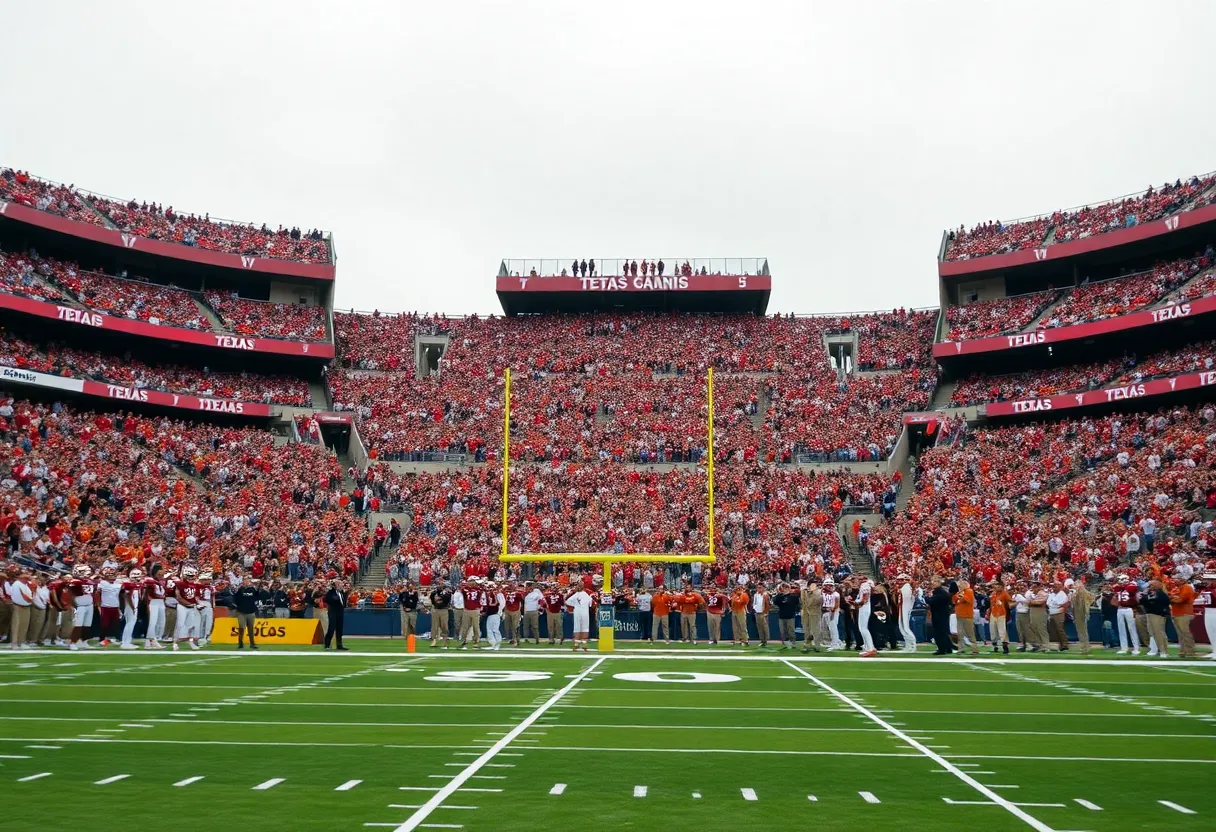 Football game atmosphere between Oklahoma and Texas