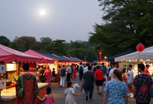 Families and performers enjoying the Otsukimi Japanese Moon Viewing Festival