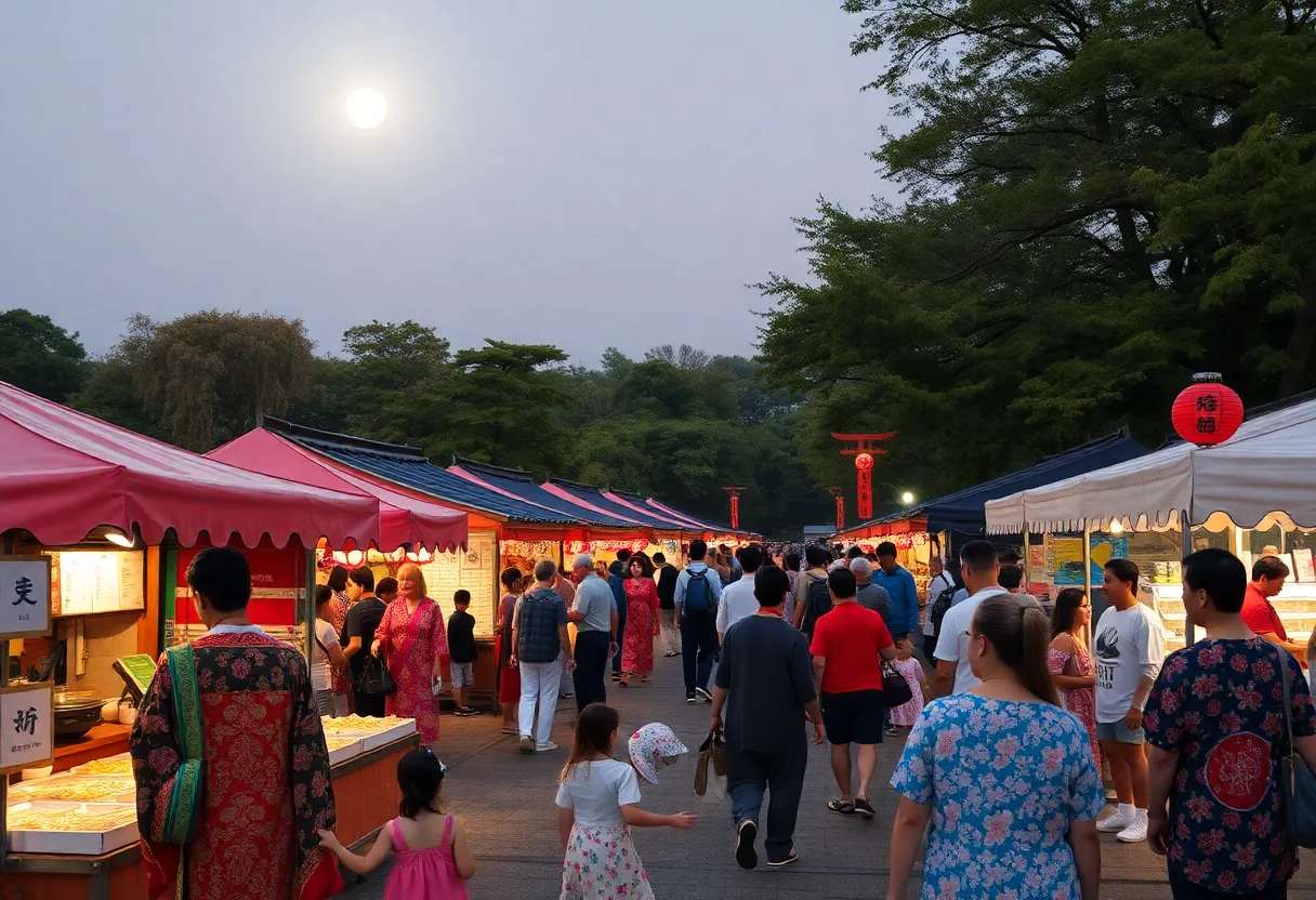 Families and performers enjoying the Otsukimi Japanese Moon Viewing Festival