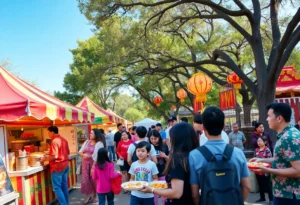 Families enjoying Panda Fest in Dallas with Asian food and cultural activities