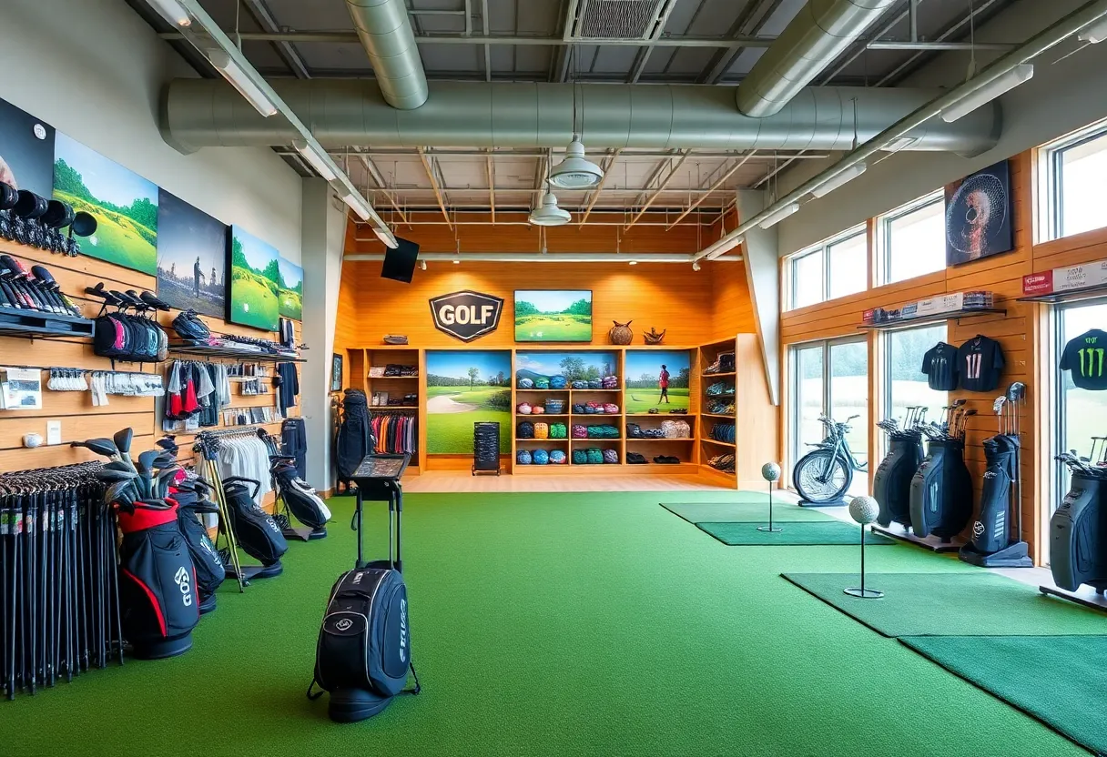Interior of the new PGA Tour Superstore with golf equipment and customers