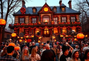 Halloween decorations at a Preston Hollow mansion