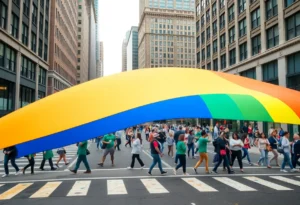 Rainbow crosswalk symbolizing LGBTQ pride in Dallas