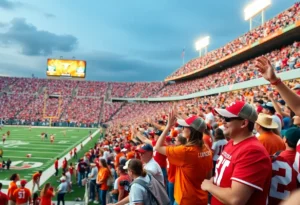 Fans celebrating at the Cotton Bowl during the Red River Rivalry