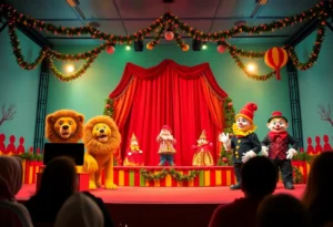 Stage setting for the holiday concert featuring circus themes
