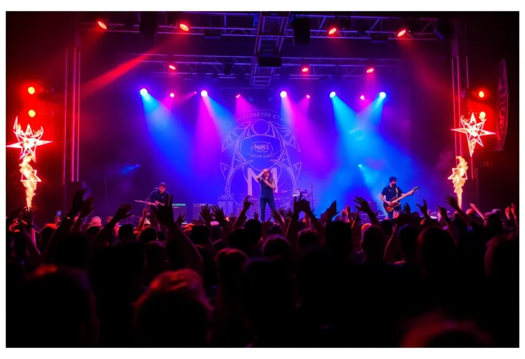 Rush band performing live on stage during concert tour