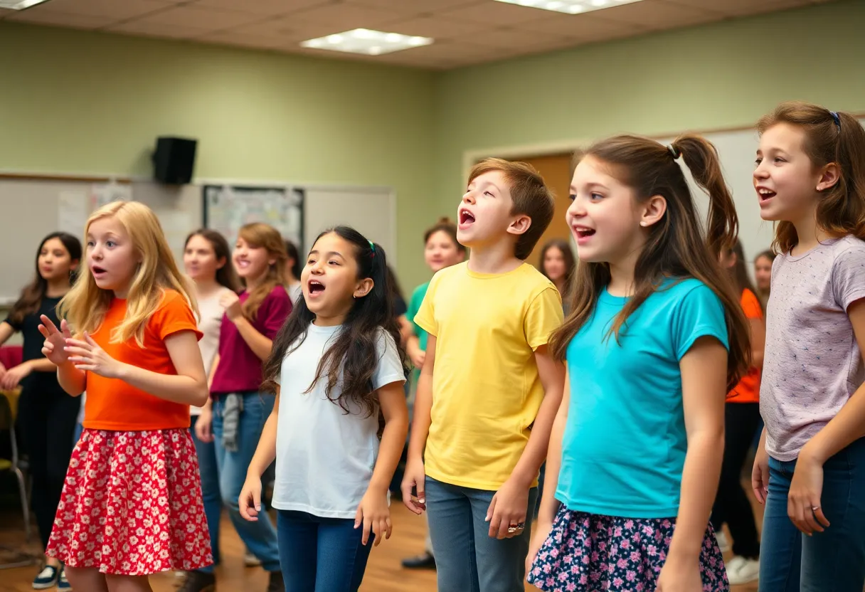 Students engaged in a musical theatre class at the Sexton Institute