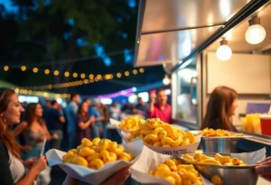 Smackin Mac food truck serving mac 'n' cheese at a vibrant festival