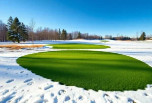 Winter golf course featuring Spurk Golf fairway mats