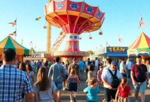 Families enjoying the State Fair of Texas with rides and attractions