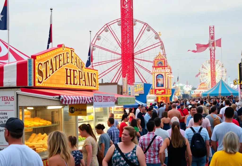 Crowds enjoying fried food at the State Fair of Texas