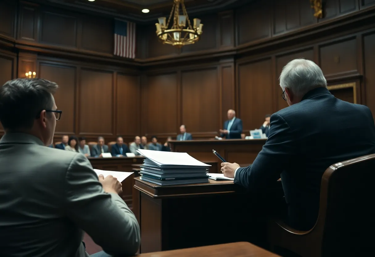 Courtroom setting in Texas Business Court during legal proceedings