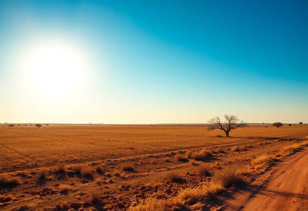 Warm and dry Texas countryside under a blue sky