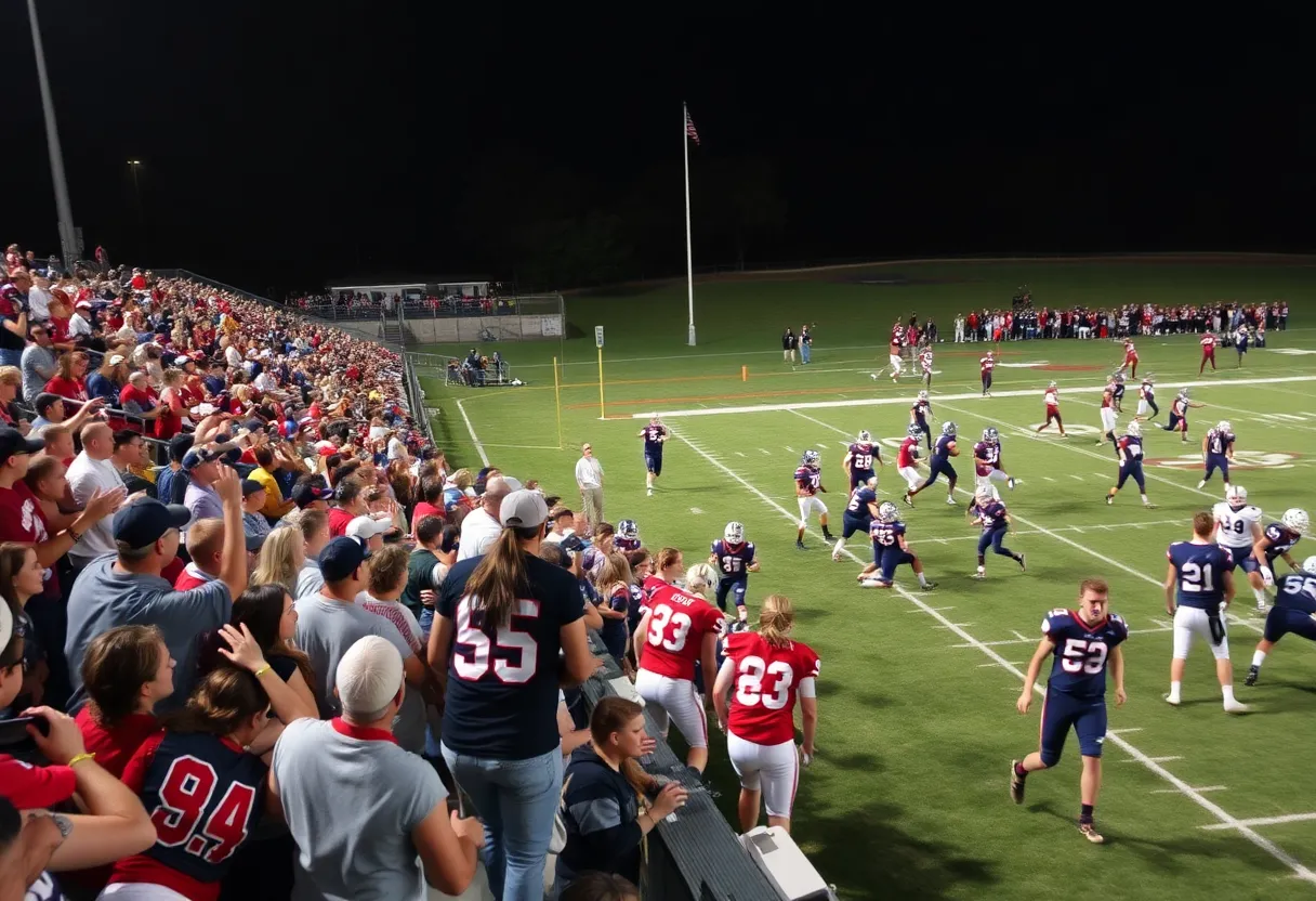 High school football players in action during a game in Texas.