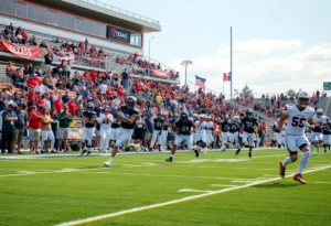 Players in action during a Texas high school football game