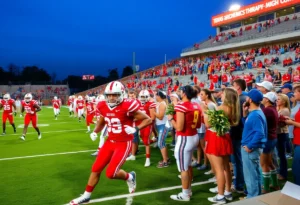High school football players in action during a game in Texas