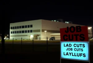 Fabrication plant related to Texas Instruments with a job cut sign