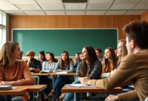 Students in a classroom discussing gender identity issues