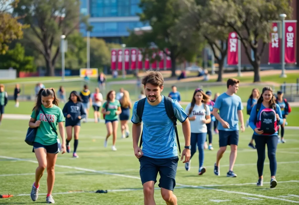 Students participating in athletics at UNT campus