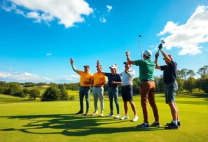 Golfers celebrating after a successful tournament at Trinity Forest Invitational