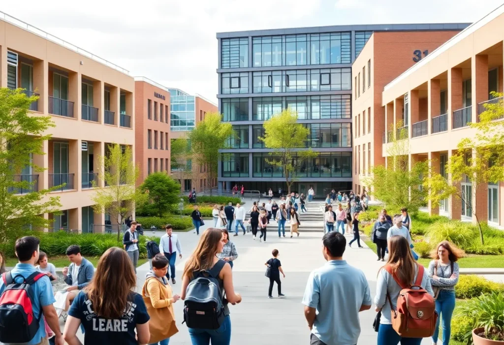 Vibrant campus life at UT Dallas with students engaged in learning.