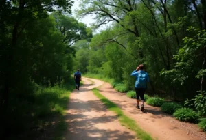 Hikers on a trail in a Texas state park during veteran hikes