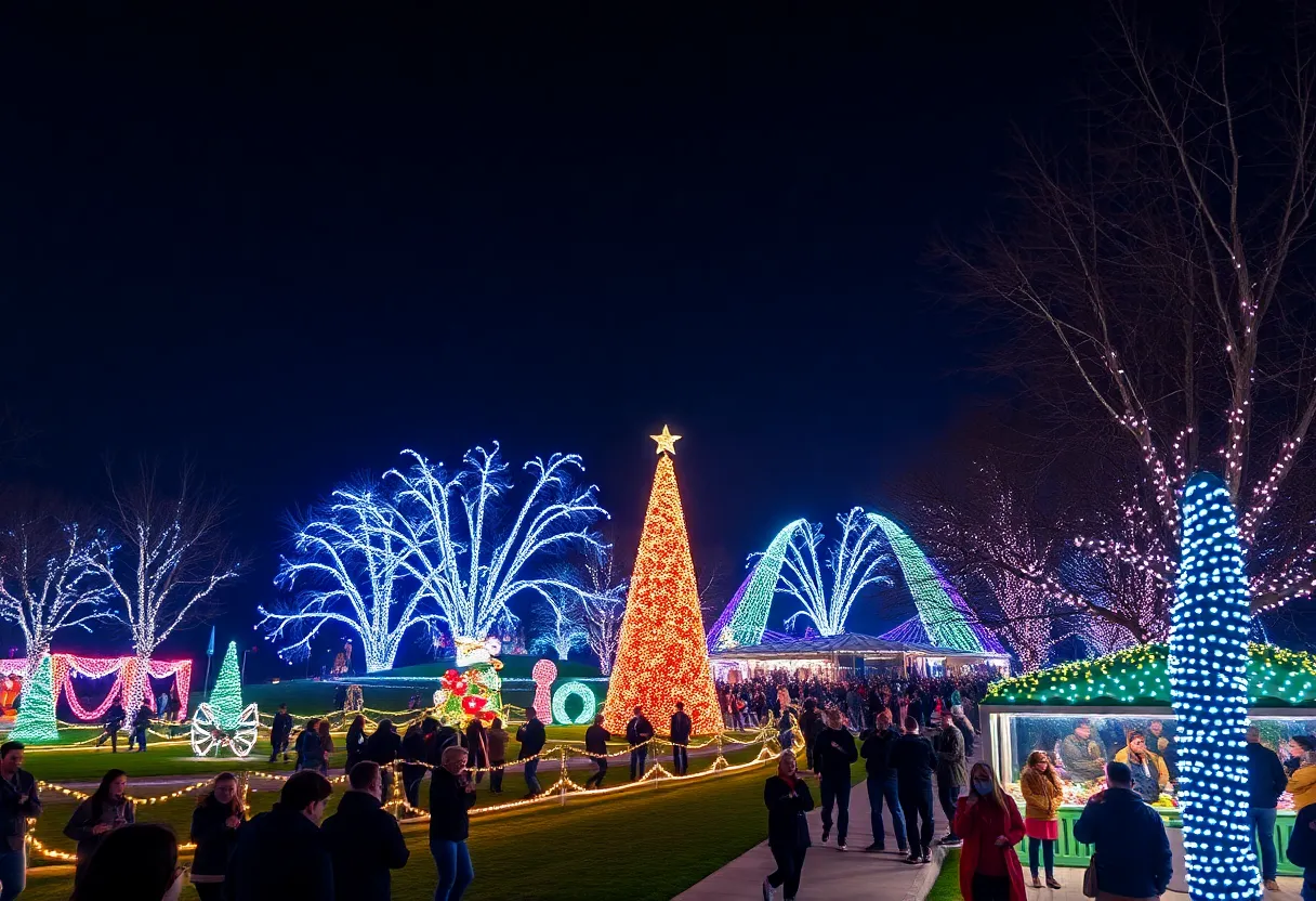 Illuminated Vitruvian Park featuring LED lights and festive decorations