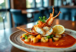 Artistic seafood dish at upscale restaurant
