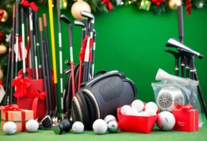 Collage of golf gear including clubs, balls, and apparel on discount for Black Friday sales.