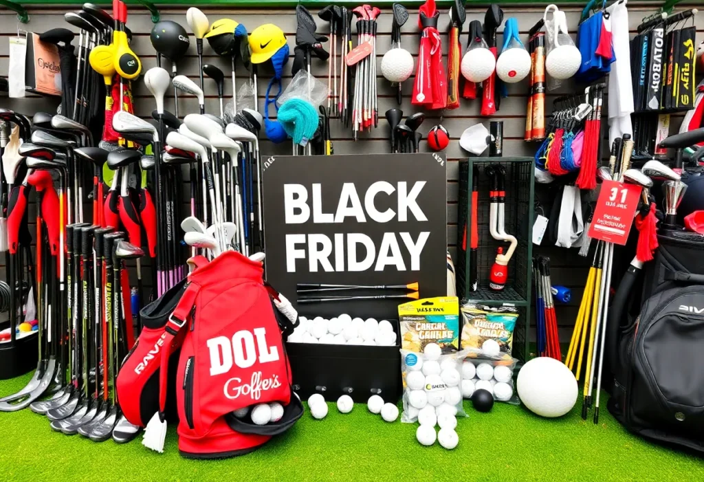 Various golf gear displayed for Black Friday sales