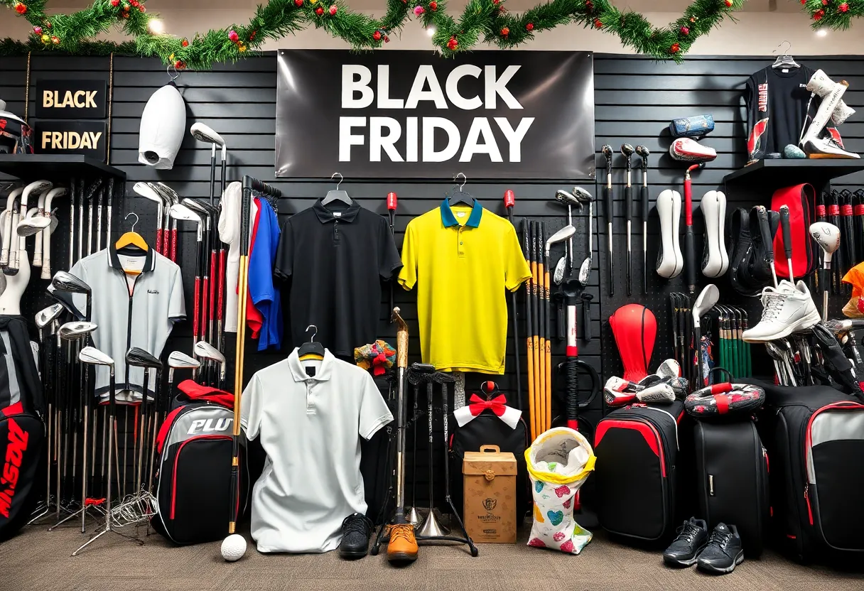 Collection of golf equipment featuring discounts for Black Friday 2025