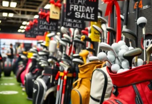 Golf equipment on display for Black Friday sales in a store