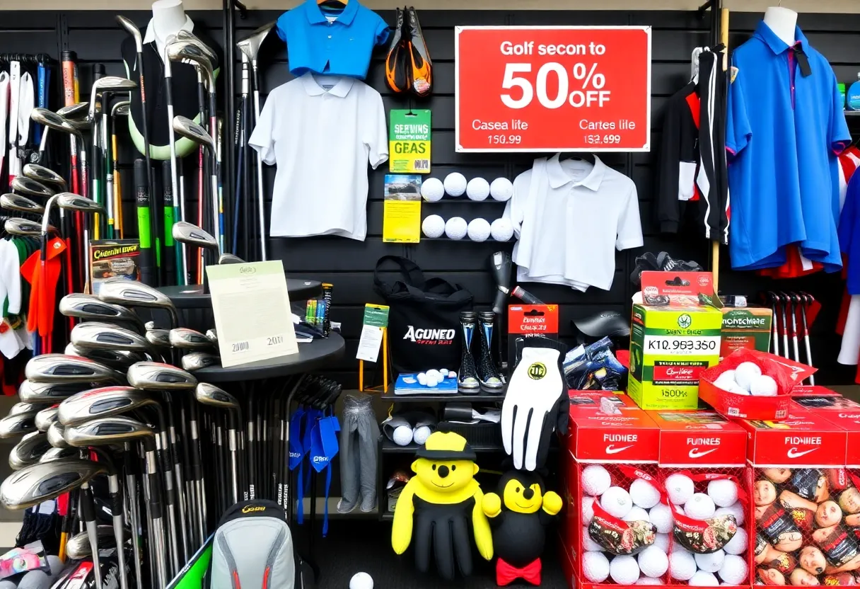 Display of golf equipment on sale for Black Friday